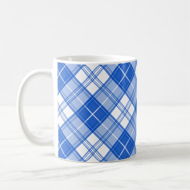 Caneca De Café Padrão de Tartan Branco Azul Escuro yxm0uat9 na di (Esquerda)