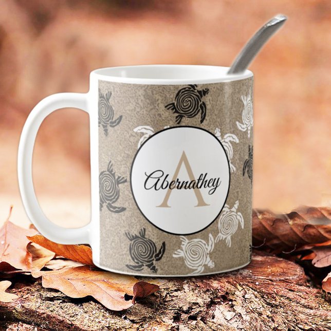 Caneca De Café Padrão de Tartarugas de Arte Branca Personalizadas (Criador carregado)