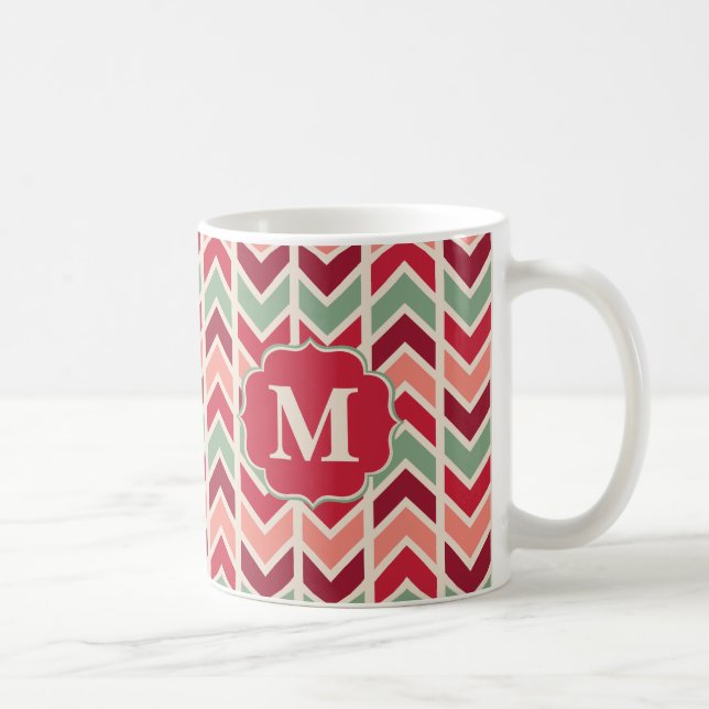 Caneca De Café Padrão de Tendy Holiday Chevrons com Monograma (Direita)