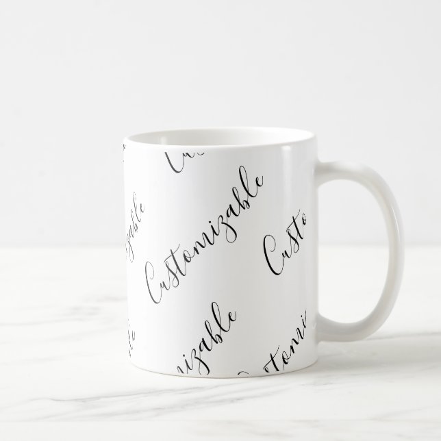 Caneca De Café Padrão de Texto de Script Moderno Editável | Preto (Direita)