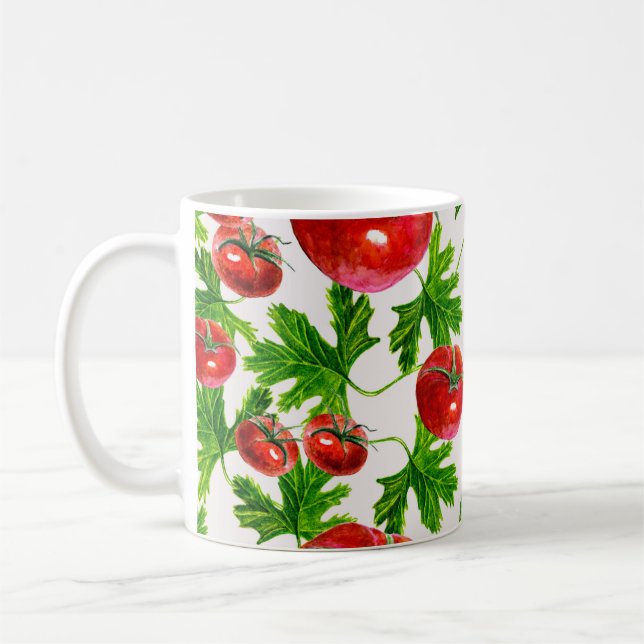 Caneca De Café Padrão de Tomate com Folhas (Esquerda)
