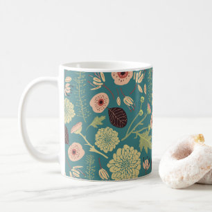 Caneca De Café Padrão de Tosse Floral Rosa Verde