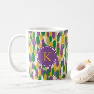 Caneca De Café Padrão de Traços Amarelos Amarelos Púrpura Monogra