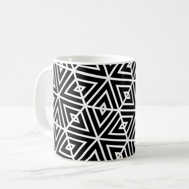 Caneca De Café Padrão de triângulos do Hexágono Negro Branco (Frente Esquerda)