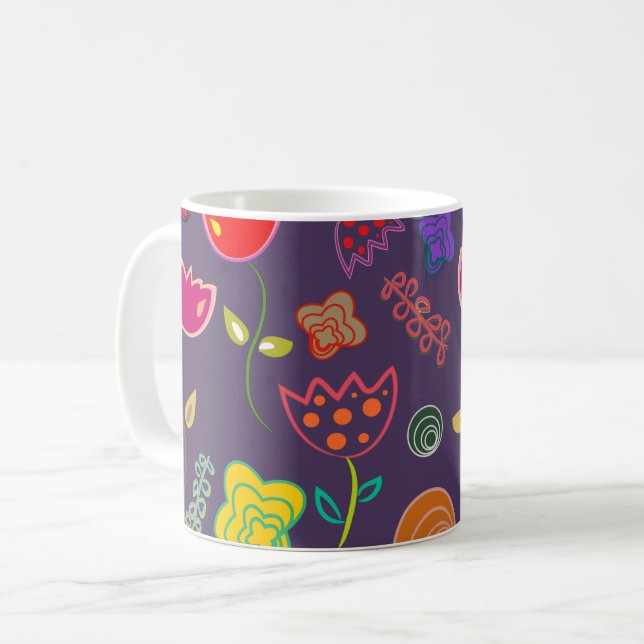 Caneca De Café Padrão de Tulipa Funky Roxo (Frente Esquerda)