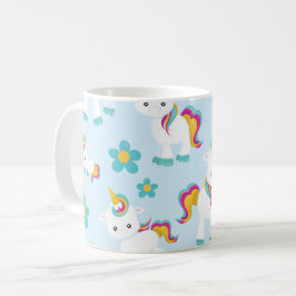 Caneca De Café Padrão De Unicórnios, Unicórnios Fofos, Flores