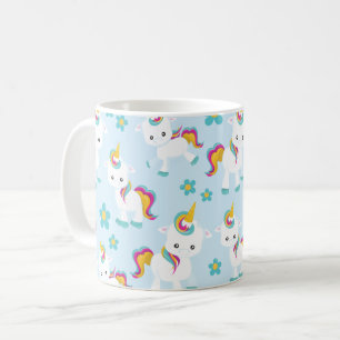 Caneca De Café Padrão De Unicórnios, Unicórnios Fofos, Flores