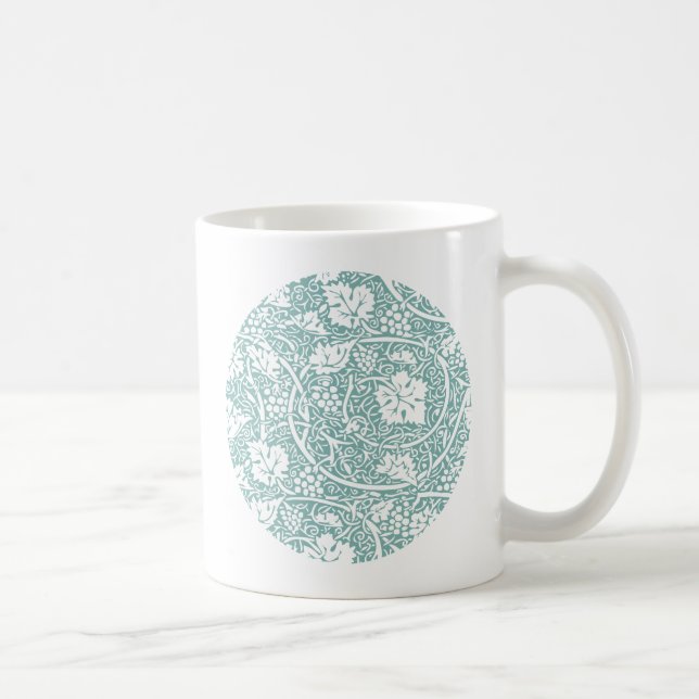 Caneca De Café Padrão de Uva William Morris Azul Turquesa (Direita)