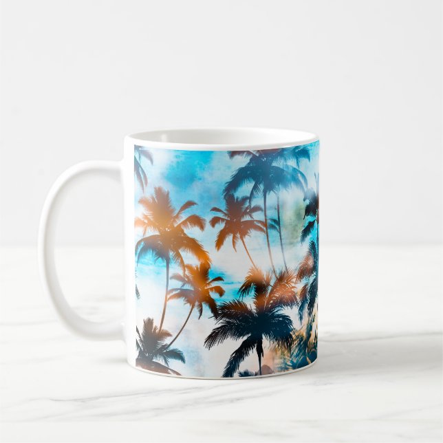 Caneca De Café Padrão de verão, árvores tropicais, céu. (Esquerda)