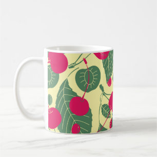 Caneca De Café Padrão de verão de cor brilhante com cerejas. Illu
