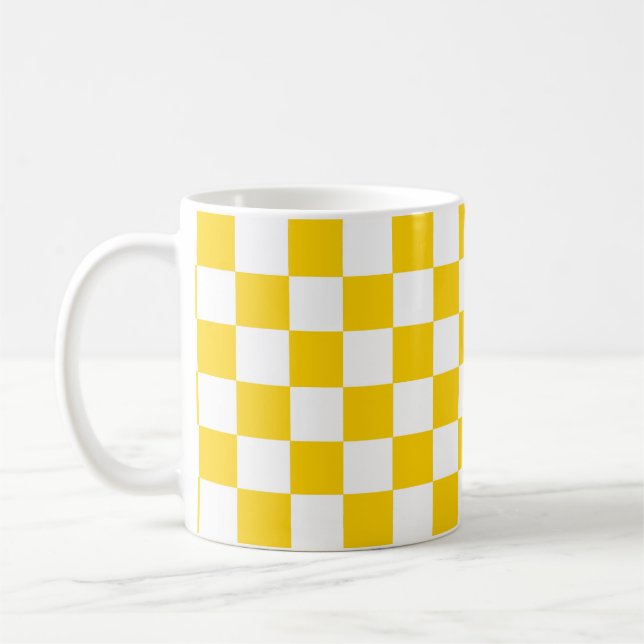Caneca De Café Padrão de Verificação Branco Amarelo (Esquerda)