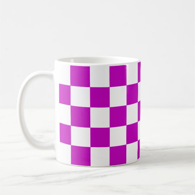 Caneca De Café Padrão de Verificação Branco Roxo (Esquerda)