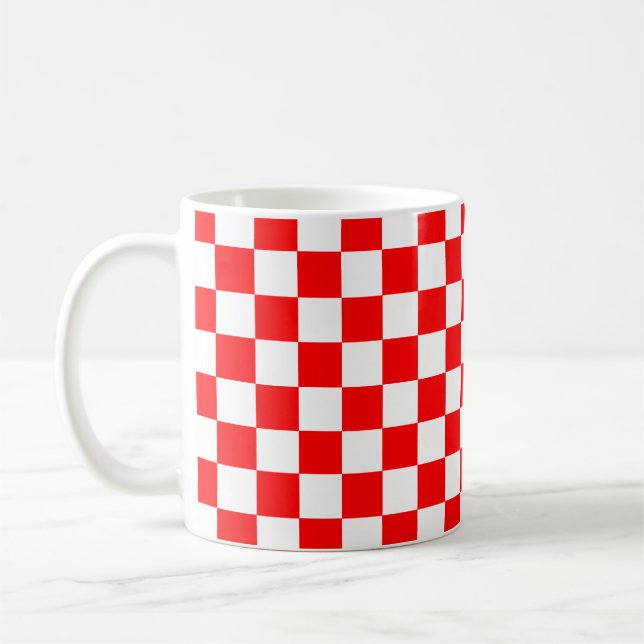 Caneca De Café Padrão de Verificação de Branco Vermelho (Esquerda)