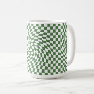 Caneca De Café Padrão de Verificação Verde Azul e Branco