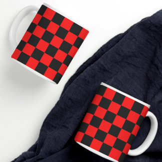 Caneca De Café Padrão de Verificação Vermelho e Preto