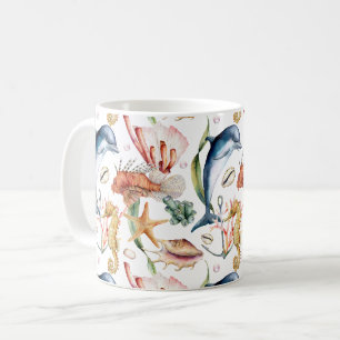 Caneca De Café Padrão de Vida Aquática Náutica