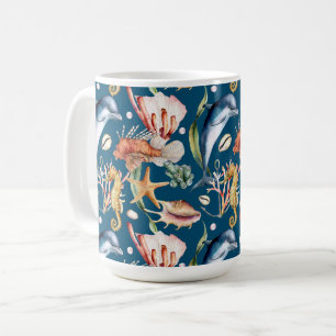 Caneca De Café Padrão de vida aquática náutica / Mug de café azul