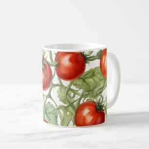 Caneca De Café Padrão de Videira de Tomate em Aquarela Jardim B
