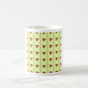 Caneca De Café Padrão de Videira Floral Vermelha em Verde Claro