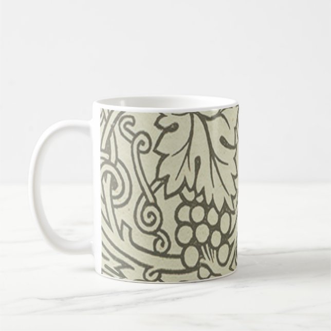 Caneca De Café Padrão de videira verde cinza de William Morris (Esquerda)