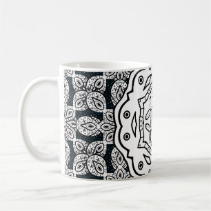 Caneca De Café Padrão de vinheta em fundo azul com elem branco