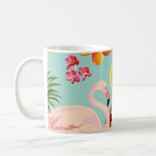 Caneca De Café Padrão de Vintage do Flamingo Fruta Tropical