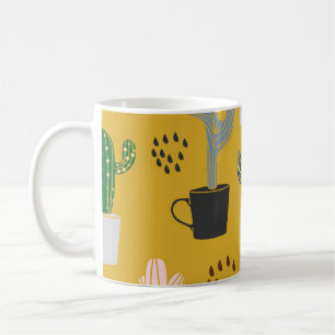 Caneca De Café Padrão De Vintagem De Cactus Desenhado À Mão