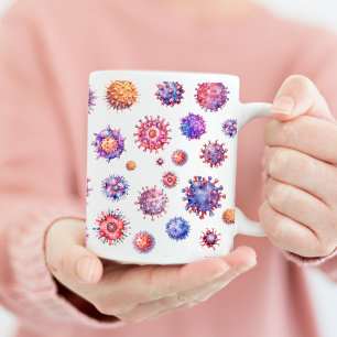 Caneca De Café Padrão de Vírus Bacteriano em Aquarela