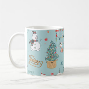 Caneca De Café Padrão de Wrapping de Natal do Fir-Tree Snowman