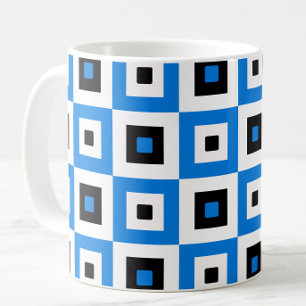 Caneca De Café Padrão de Xadrez Azul Preto e Branco