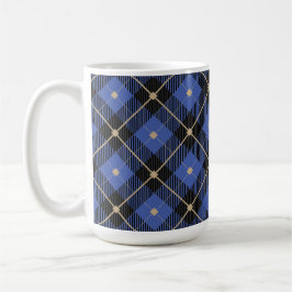 Caneca De Café Padrão de Xadrez Azul Preto Trendy