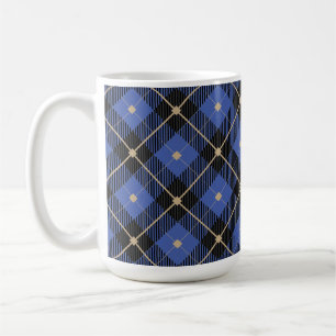 Caneca De Café Padrão de Xadrez Azul Preto Trendy