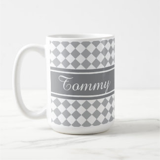 Caneca De Café Padrão de Xadrez com Cor e Nome Personalizados