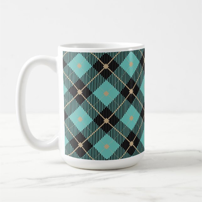Caneca De Café Padrão de Xadrez de Aqua Preto Trendy (Esquerda)