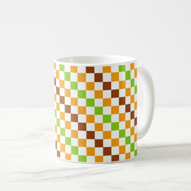 Caneca De Café Padrão de xadrez diagonal da colheita (Frente Esquerda)