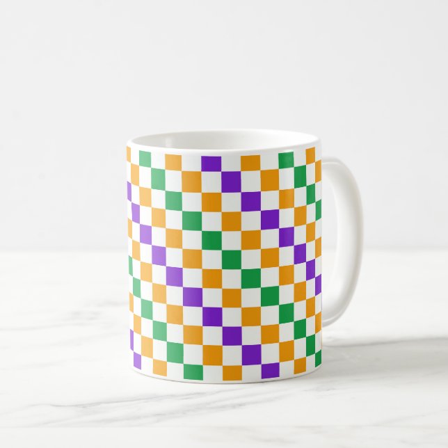 Caneca De Café padrão de xadrez diagonal de Mardi gras (Frente Esquerda)