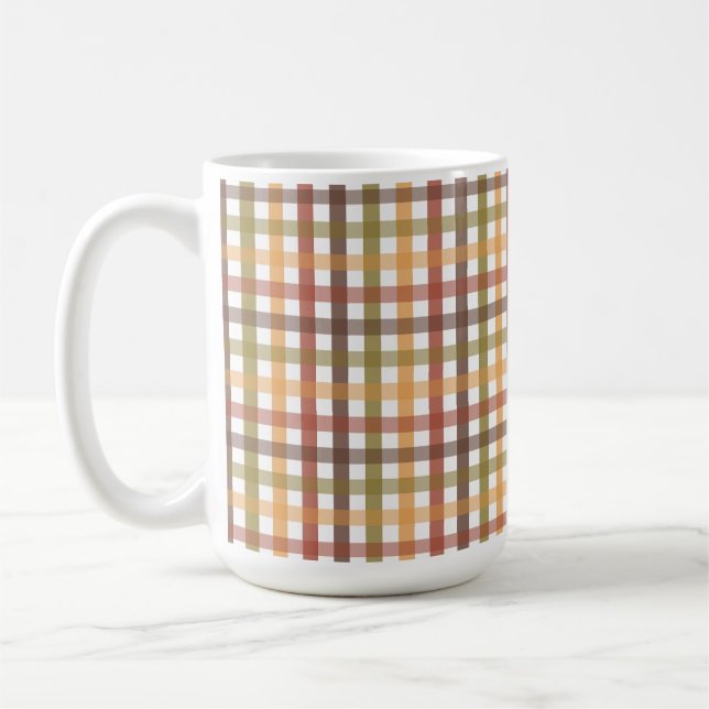 CANECA DE CAFÉ PADRÃO DE XADREZ DOURADA VERDE LARANJA VERDE VERME (Esquerda)