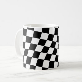 Caneca De Café Padrão de Xadrez Preto e Branco Torcido em Quadrad