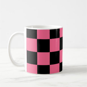 Caneca De Café Padrão de Xadrez Preto e Rosa