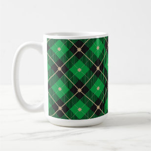 Caneca De Café Padrão de Xadrez Verde Preto Trendy