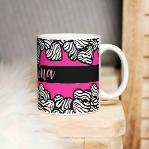 Caneca De Café Padrão de zebra preto-e-rosa-quente e branco