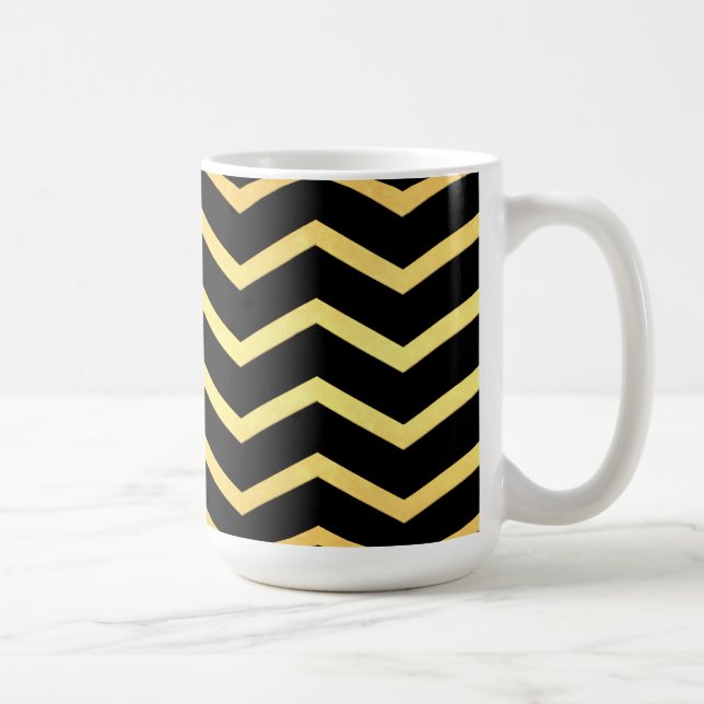 Caneca De Café Padrão de Zig Dourado e preto (Direita)