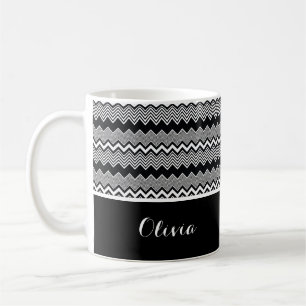 Caneca De Café Padrão de Zig personalizado preto e branco e preto
