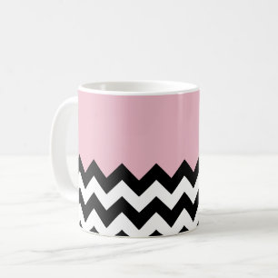 Caneca De Café Padrão de ziguezague preto e branco, Chevron, rosa