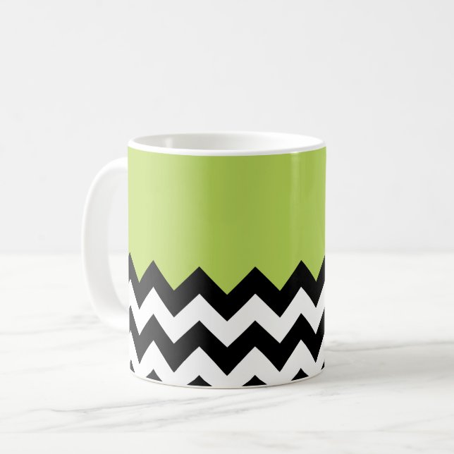 Caneca De Café Padrão de ziguezague preto e branco, Chevron, verd (Frente Esquerda)