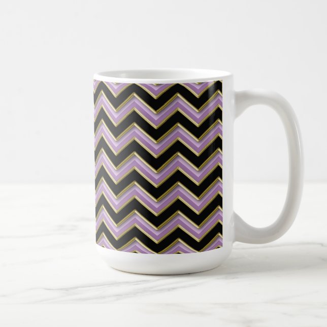 Caneca De Café Padrão de Zigzag Preto Dourado Ametist (Direita)