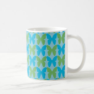 Caneca De Café Padrão decorativo azul e verde da borboleta