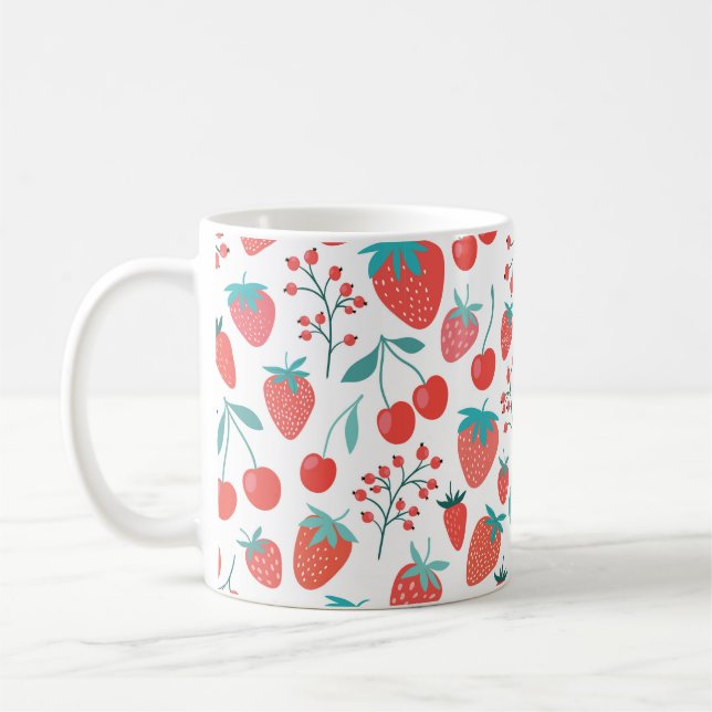 Caneca De Café Padrão decorativo sem costura com frutas, morango (Esquerda)