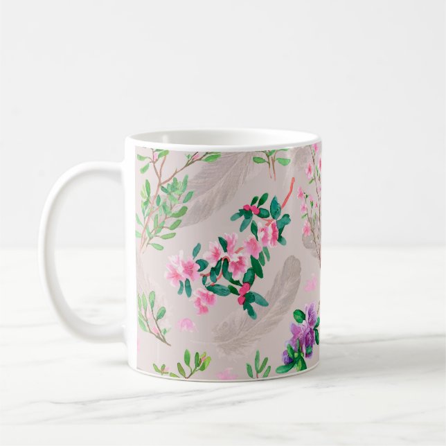 Caneca De Café Padrão delicado com flores de rododendron e fea (Esquerda)