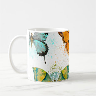 Caneca De Café Padrão Delicado Sem Costura da Borboleta de Aquare